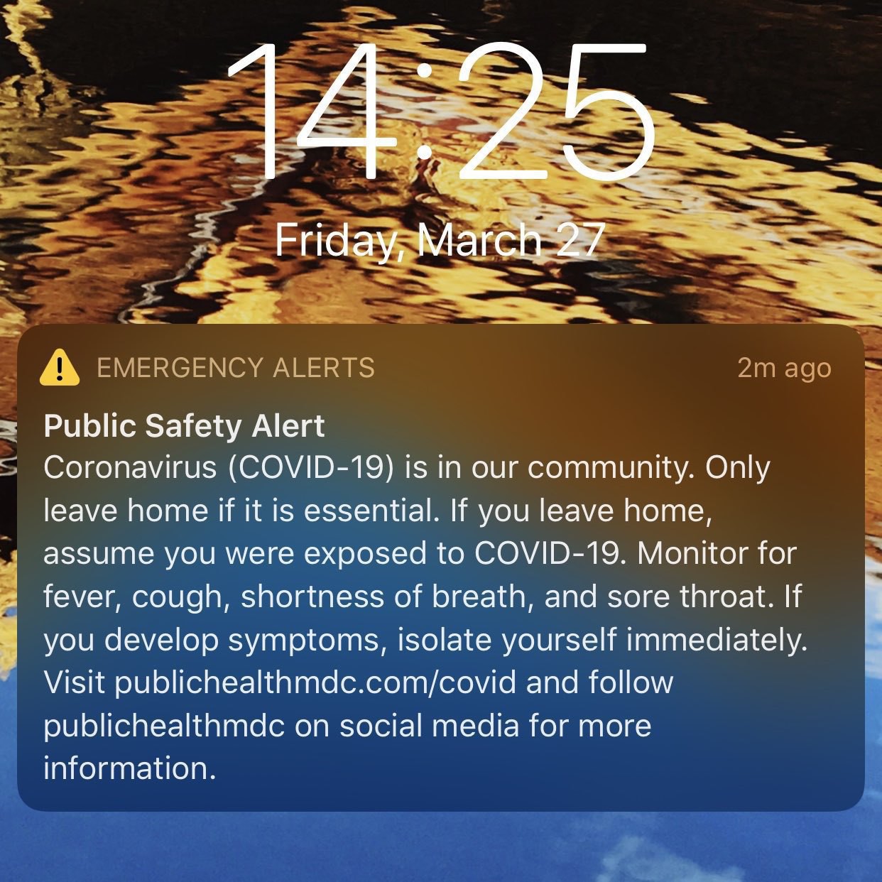 Screenshot of an COVID-19 emergency alert